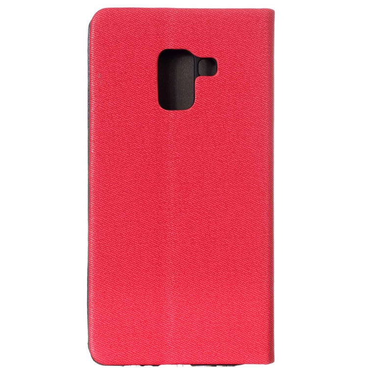 For Galaxy A8 (2018) Contrast Color Canvas Texture Horizontal Flip Leather Case with Holder & Card Slots