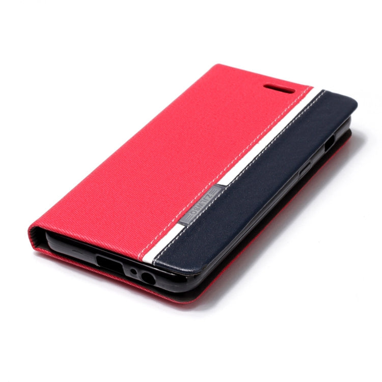 For Galaxy A8 (2018) Contrast Color Canvas Texture Horizontal Flip Leather Case with Holder & Card Slots