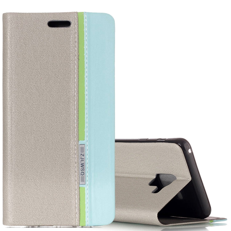 For Galaxy A8 (2018) Contrast Color Canvas Texture Horizontal Flip Leather Case with Holder & Card Slots