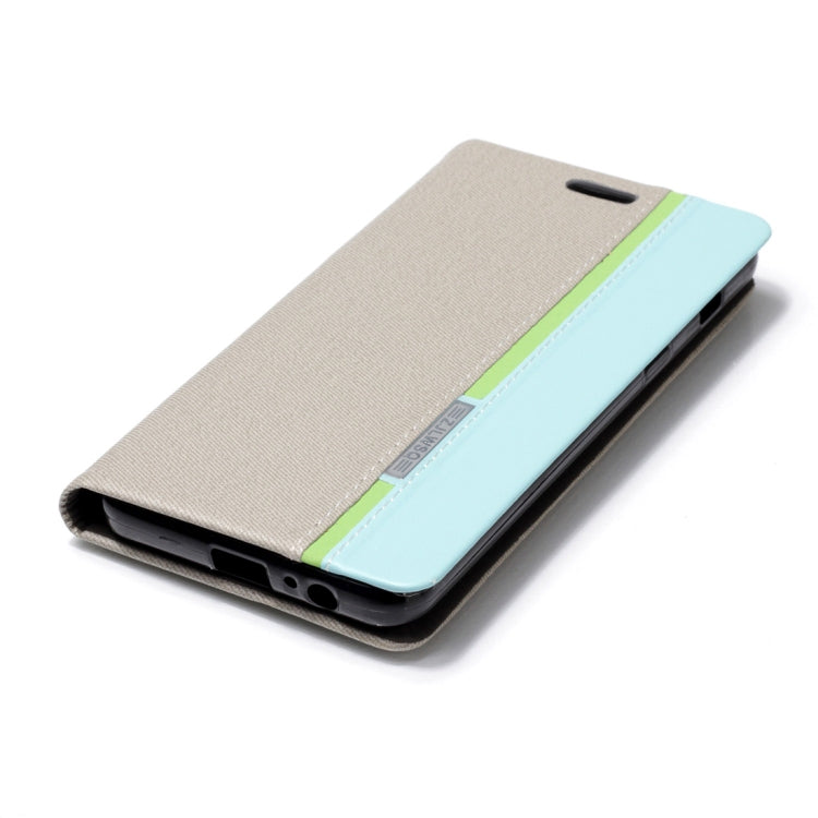 For Galaxy A8 (2018) Contrast Color Canvas Texture Horizontal Flip Leather Case with Holder & Card Slots