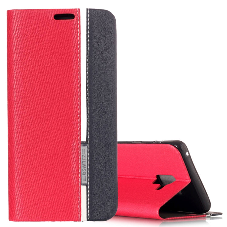 For Galaxy A8+ (2018) Contrast Color Canvas Texture Horizontal Flip Leather Case with Holder & Card Slot