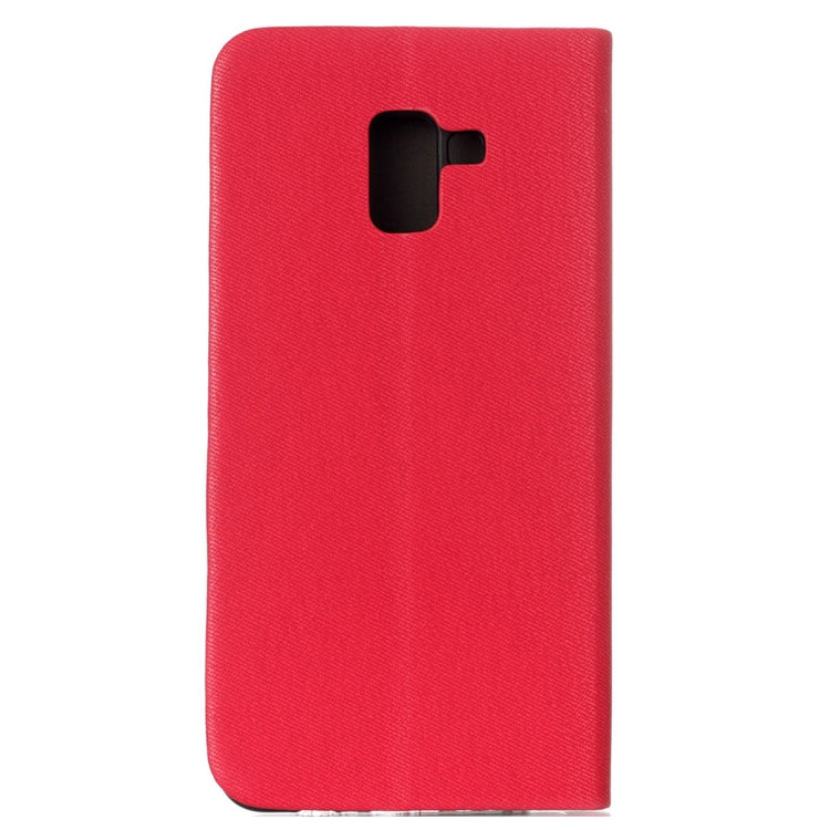 For Galaxy A8+ (2018) Contrast Color Canvas Texture Horizontal Flip Leather Case with Holder & Card Slot