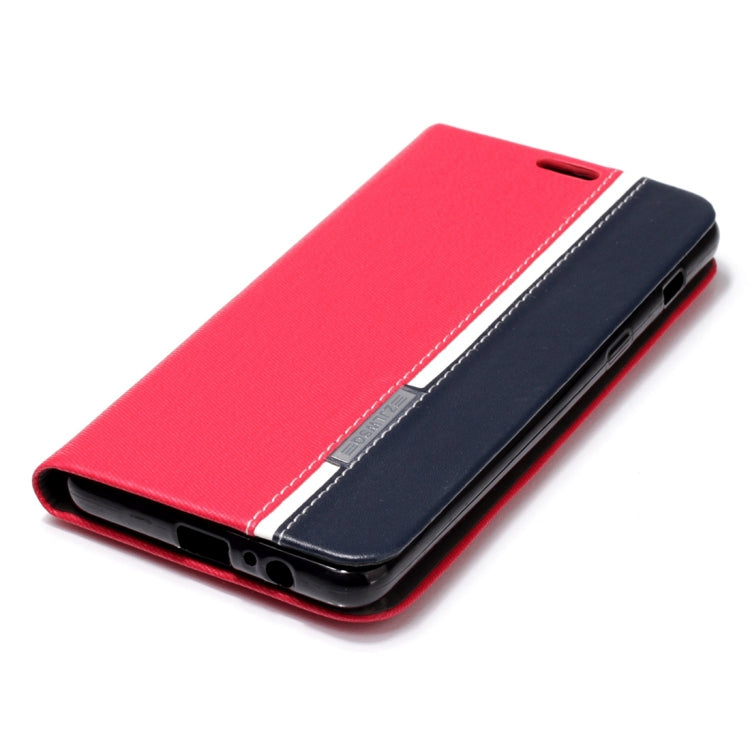 For Galaxy A8+ (2018) Contrast Color Canvas Texture Horizontal Flip Leather Case with Holder & Card Slot