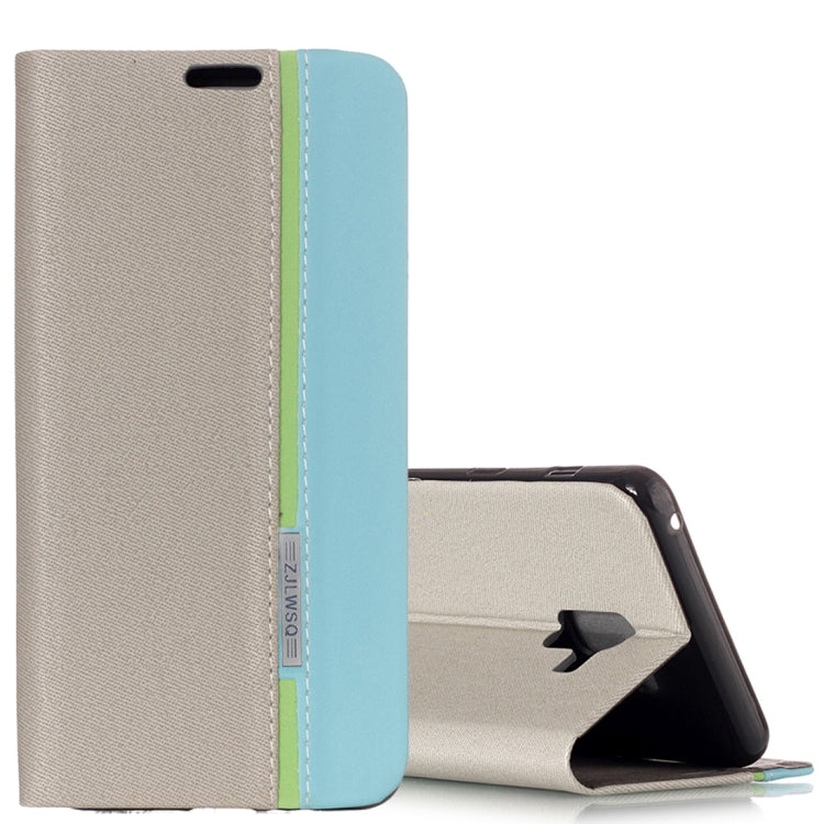 For Galaxy A8+ (2018) Contrast Color Canvas Texture Horizontal Flip Leather Case with Holder & Card Slot