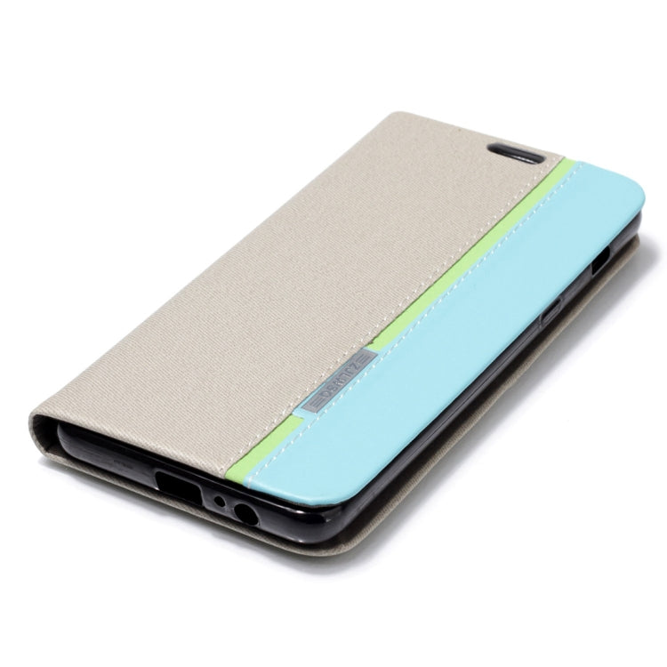 For Galaxy A8+ (2018) Contrast Color Canvas Texture Horizontal Flip Leather Case with Holder & Card Slot