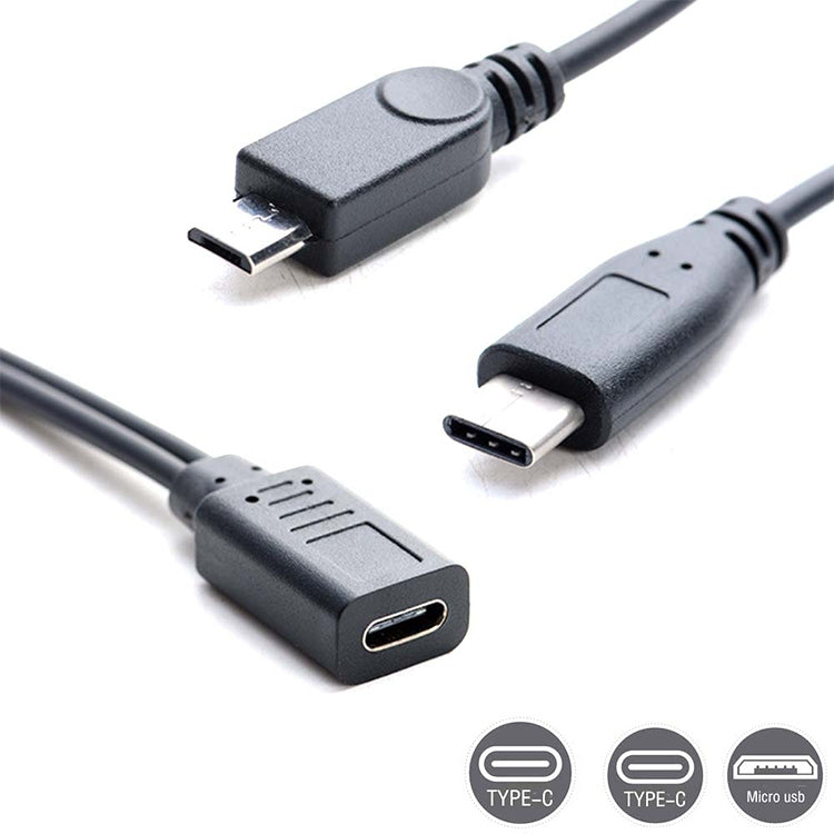 2 PCS USB-C / Type-C Female to Micro USB 5 Pin + USB-C / Type-C Male Data Cable, Cable Length: 30cm