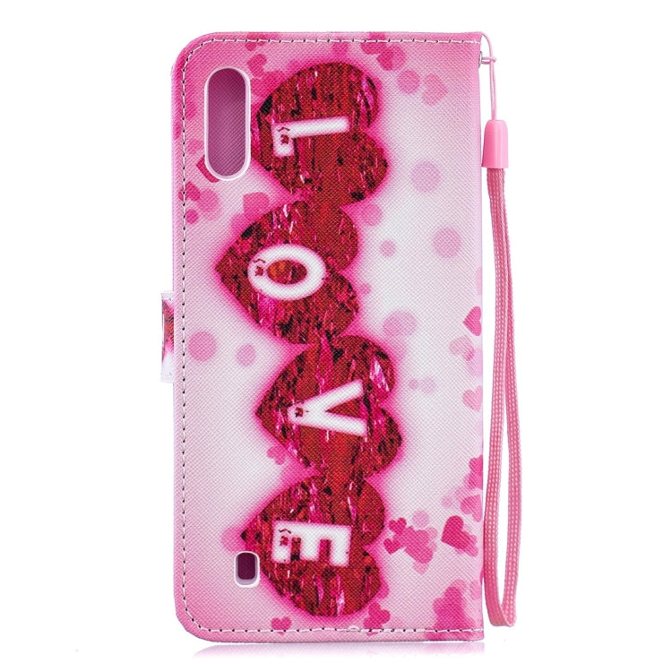 Love Pattern Horizontal Flip Leather Case for Galaxy M10, with Holder & Card Slots & Wallet
