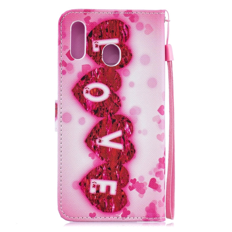Love Pattern Horizontal Flip Leather Case for Galaxy M20, with Holder & Card Slots & Wallet