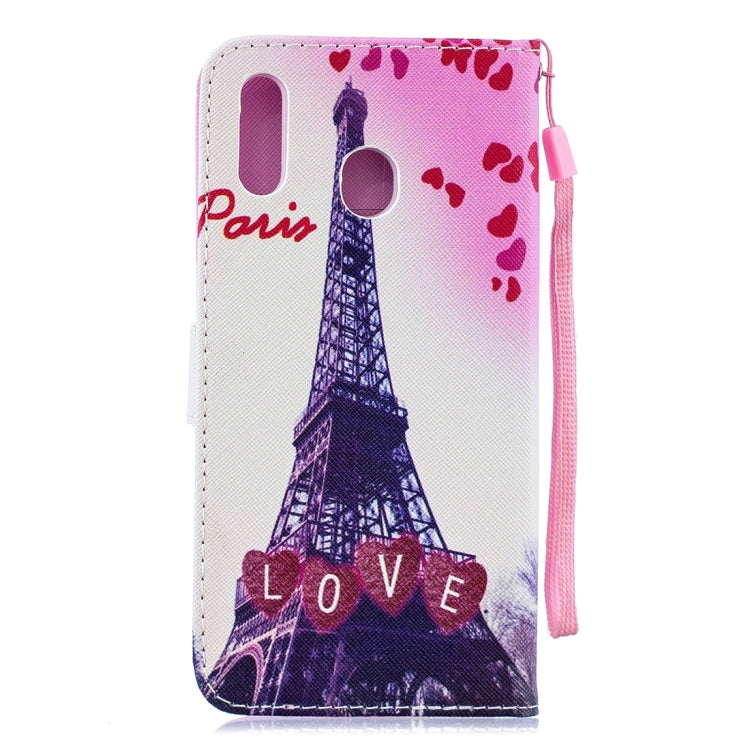 Love Tower Pattern Horizontal Flip Leather Case for Galaxy M20, with Holder & Card Slots & Wallet