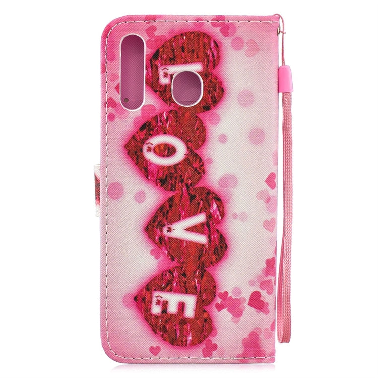 Love Pattern Horizontal Flip Leather Case for Galaxy M30, with Holder & Card Slots & Wallet