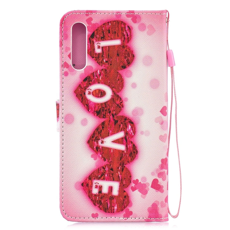 Love Pattern Horizontal Flip Leather Case for Galaxy A50, with Holder & Card Slots & Wallet