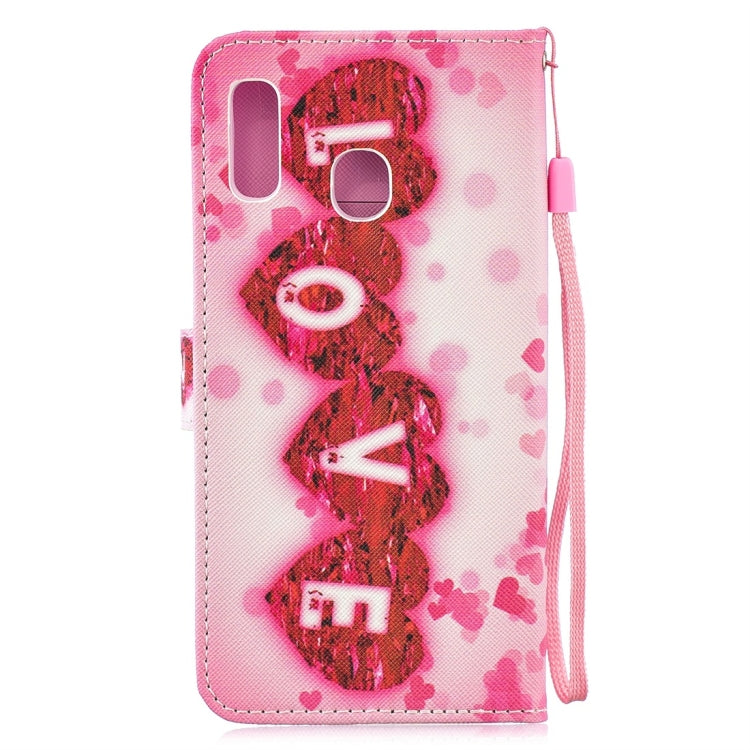 Love Pattern Horizontal Flip Leather Case for Galaxy A30, with Holder & Card Slots & Wallet