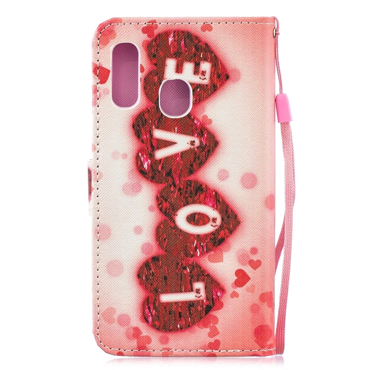 Love Pattern Horizontal Flip Leather Case for Galaxy A40, with Holder & Card Slots & Wallet