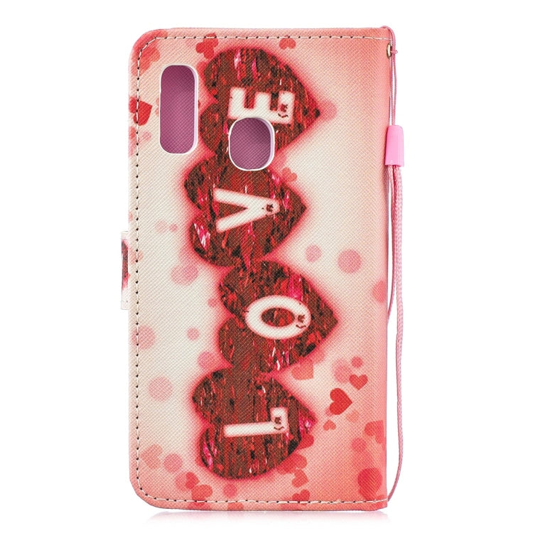 Love Pattern Horizontal Flip Leather Case for Galaxy A20e, with Holder & Card Slots & Wallet