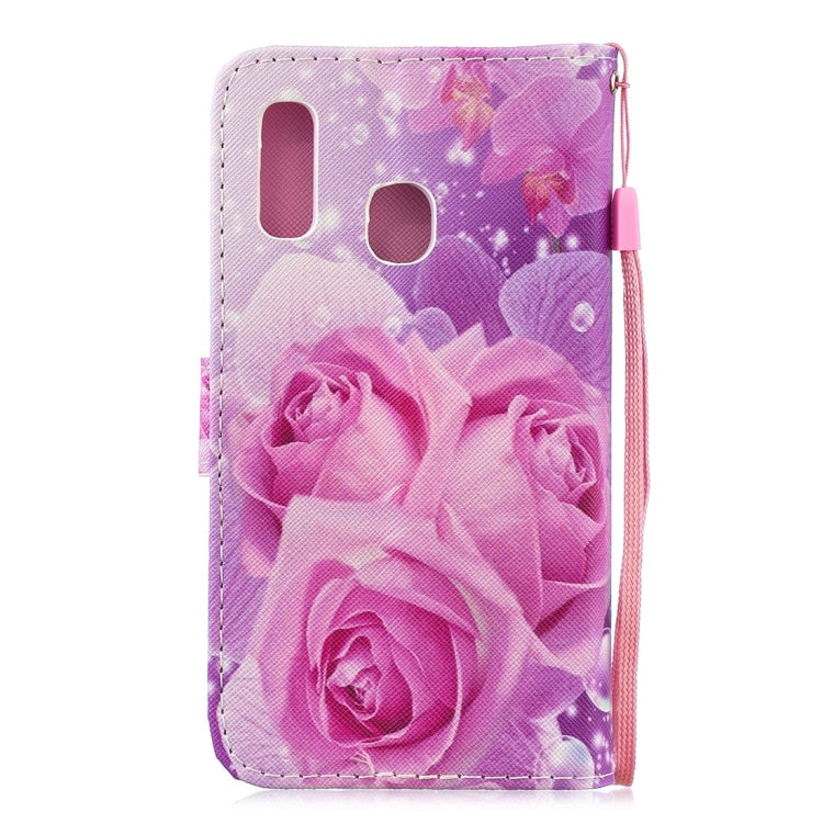 Rose Pattern Horizontal Flip Leather Case for Galaxy A20e, with Holder & Card Slots & Wallet