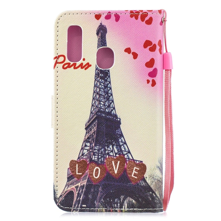 Love Tower Pattern Horizontal Flip Leather Case for Galaxy A20e, with Holder & Card Slots & Wallet