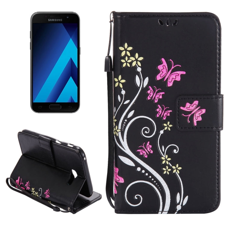 For Galaxy A3 (2017) Painted Butterfly Pattern Horizontal Flip Leather Case with Holder & Card Slots & Wallet & Lanyard