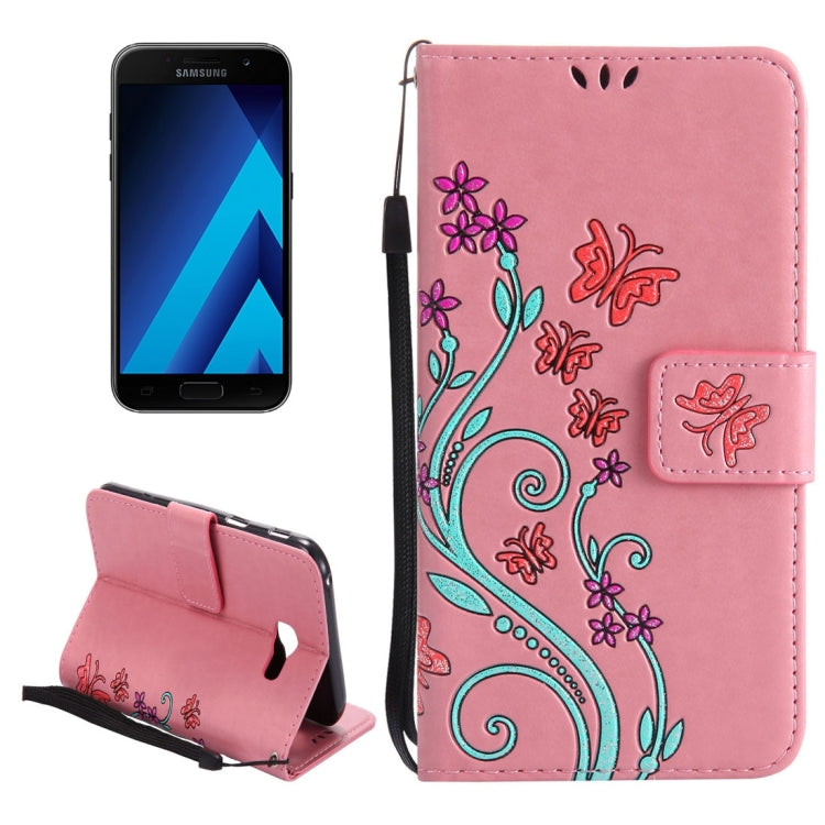For Galaxy A3 (2017) Painted Butterfly Pattern Horizontal Flip Leather Case with Holder & Card Slots & Wallet & Lanyard