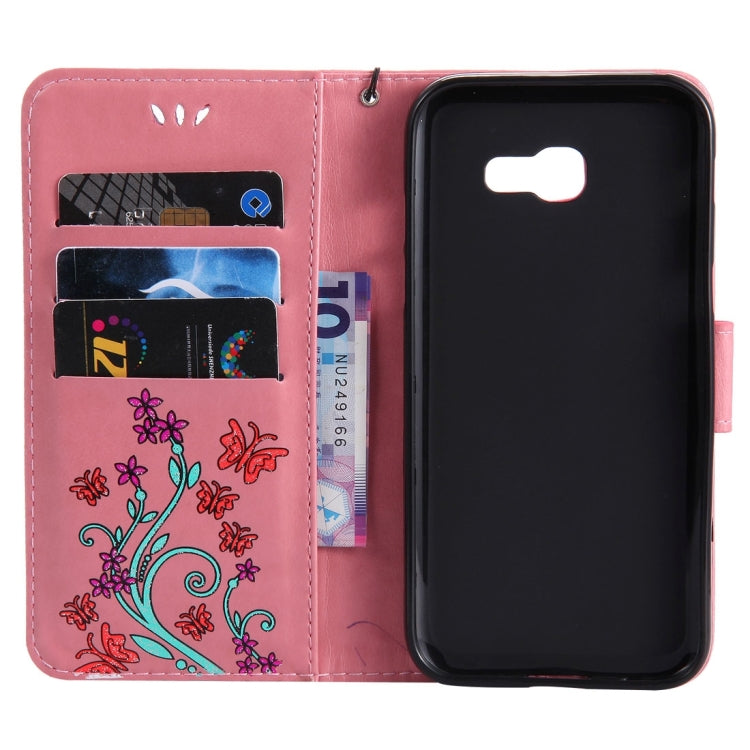 For Galaxy A3 (2017) Painted Butterfly Pattern Horizontal Flip Leather Case with Holder & Card Slots & Wallet & Lanyard