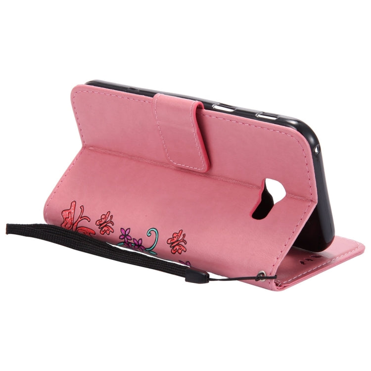 For Galaxy A3 (2017) Painted Butterfly Pattern Horizontal Flip Leather Case with Holder & Card Slots & Wallet & Lanyard