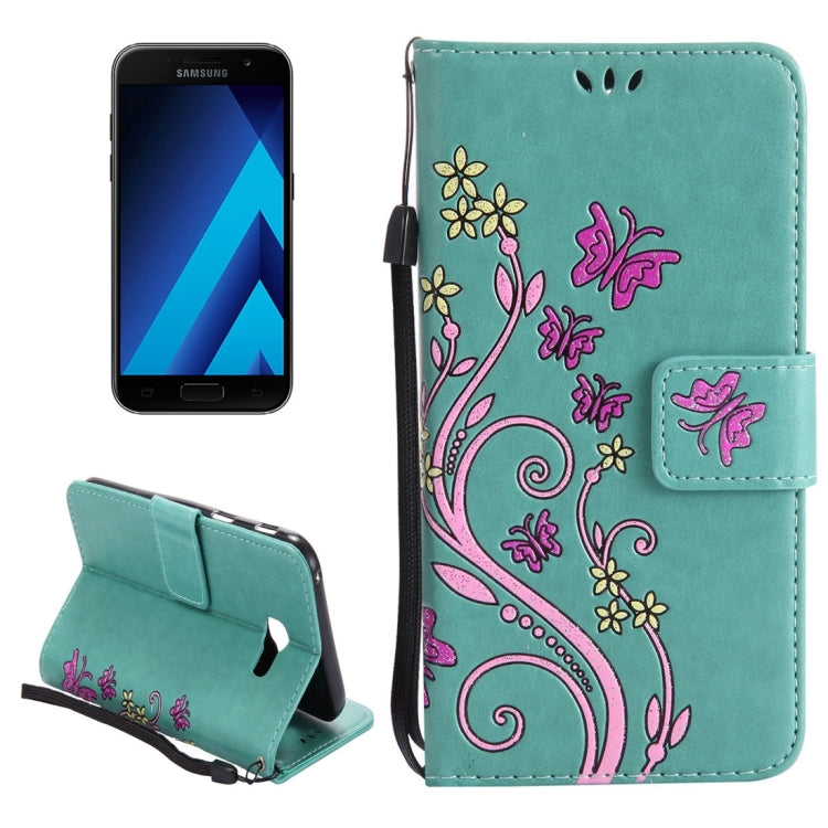 For Galaxy A3 (2017) Painted Butterfly Pattern Horizontal Flip Leather Case with Holder & Card Slots & Wallet & Lanyard