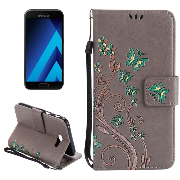 For Galaxy A3 (2017) Painted Butterfly Pattern Horizontal Flip Leather Case with Holder & Card Slots & Wallet & Lanyard