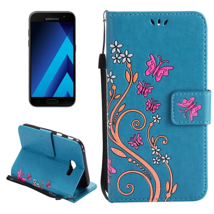 For Galaxy A3 (2017) Painted Butterfly Pattern Horizontal Flip Leather Case with Holder & Card Slots & Wallet & Lanyard