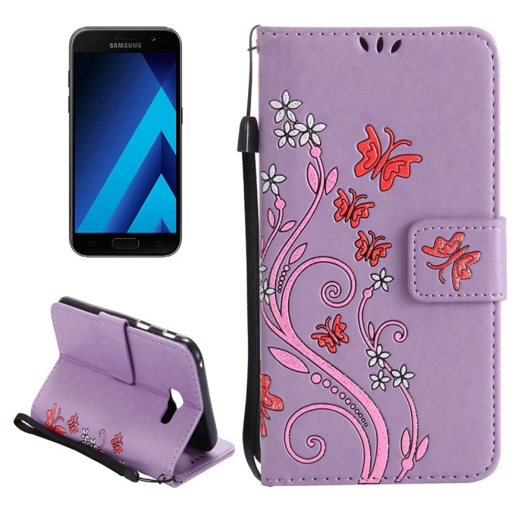For Galaxy A3 (2017) Painted Butterfly Pattern Horizontal Flip Leather Case with Holder & Card Slots & Wallet & Lanyard