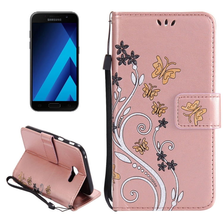 For Galaxy A3 (2017) Painted Butterfly Pattern Horizontal Flip Leather Case with Holder & Card Slots & Wallet & Lanyard