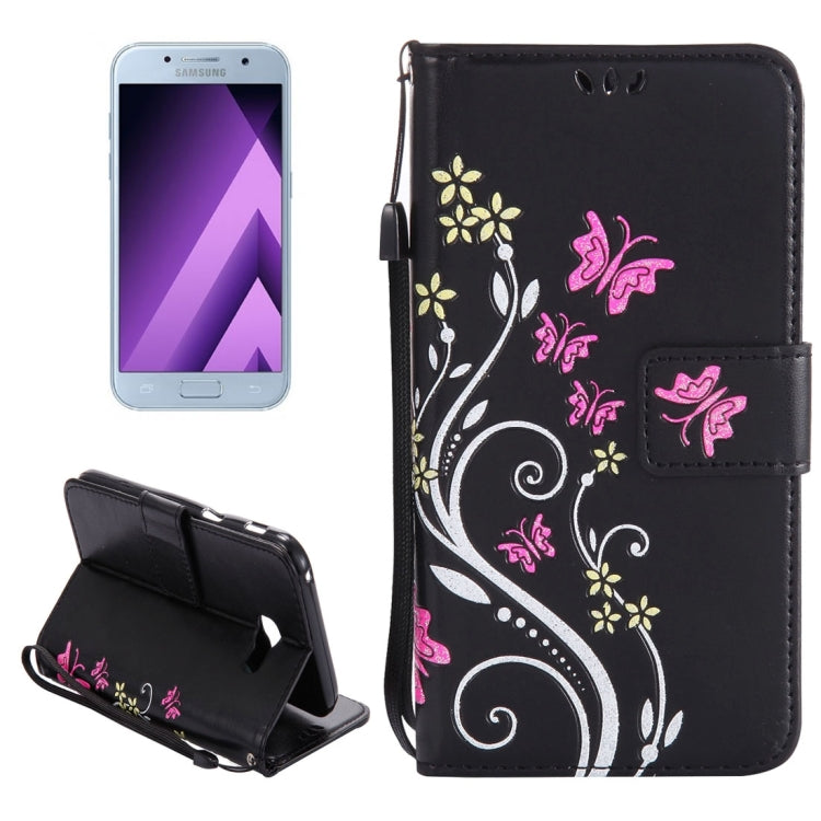 For Galaxy A5 (2017) Painted Butterfly Pattern Horizontal Flip Leather Case with Holder & Card Slots & Wallet & Lanyard
