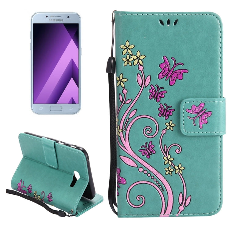 For Galaxy A5 (2017) Painted Butterfly Pattern Horizontal Flip Leather Case with Holder & Card Slots & Wallet & Lanyard