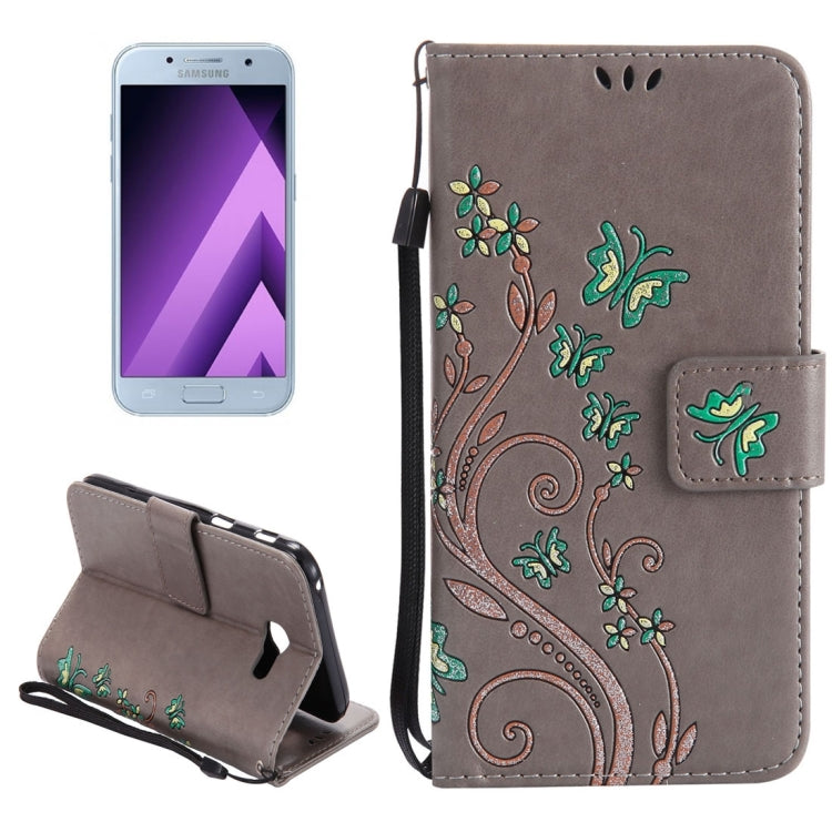 For Galaxy A5 (2017) Painted Butterfly Pattern Horizontal Flip Leather Case with Holder & Card Slots & Wallet & Lanyard