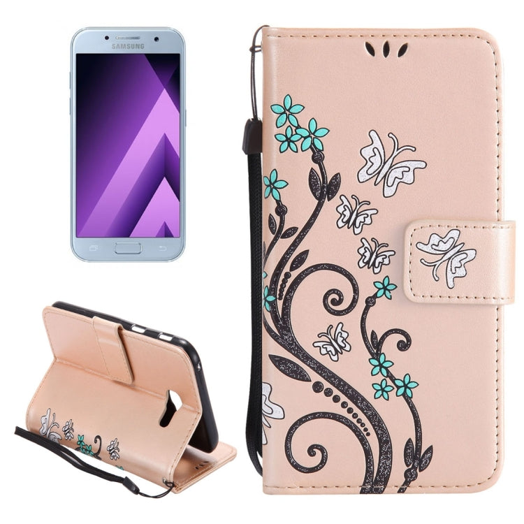 For Galaxy A5 (2017) Painted Butterfly Pattern Horizontal Flip Leather Case with Holder & Card Slots & Wallet & Lanyard