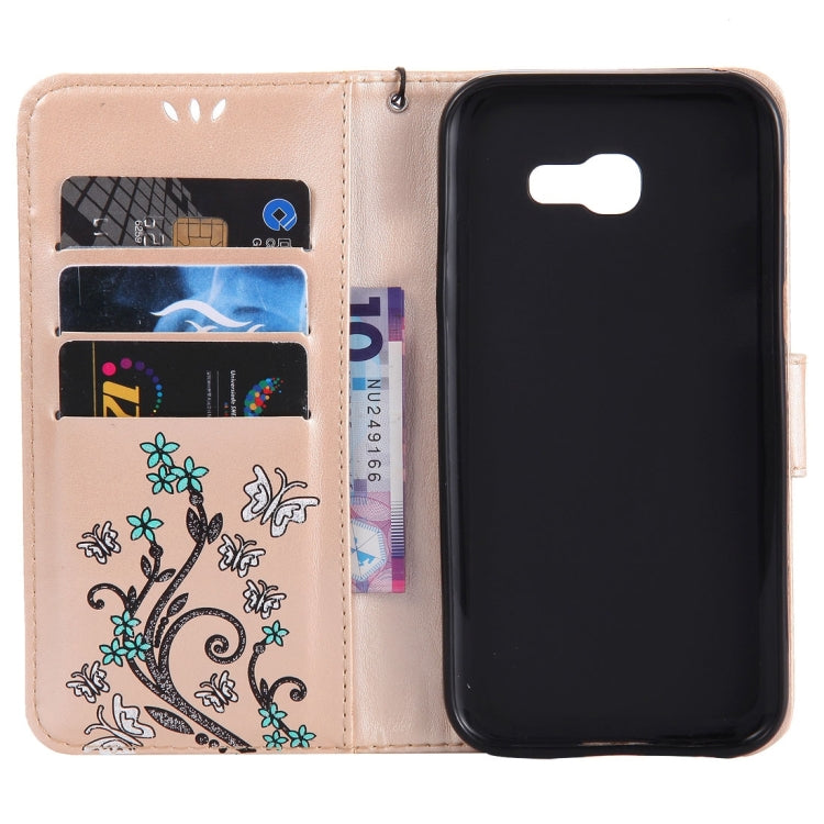 For Galaxy A5 (2017) Painted Butterfly Pattern Horizontal Flip Leather Case with Holder & Card Slots & Wallet & Lanyard