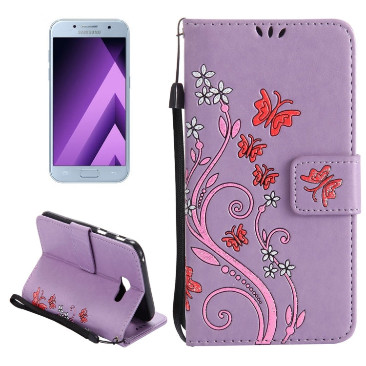 For Galaxy A5 (2017) Painted Butterfly Pattern Horizontal Flip Leather Case with Holder & Card Slots & Wallet & Lanyard