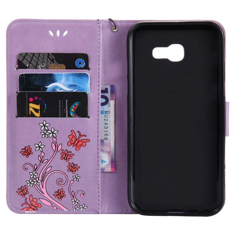 For Galaxy A5 (2017) Painted Butterfly Pattern Horizontal Flip Leather Case with Holder & Card Slots & Wallet & Lanyard