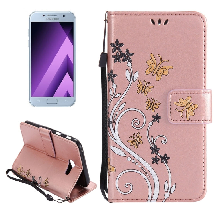 For Galaxy A5 (2017) Painted Butterfly Pattern Horizontal Flip Leather Case with Holder & Card Slots & Wallet & Lanyard