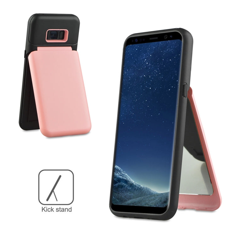 for Galaxy S8 TPU + PC 3 in 1 Protective Case Cover with Holder & Card Slot & Mirror