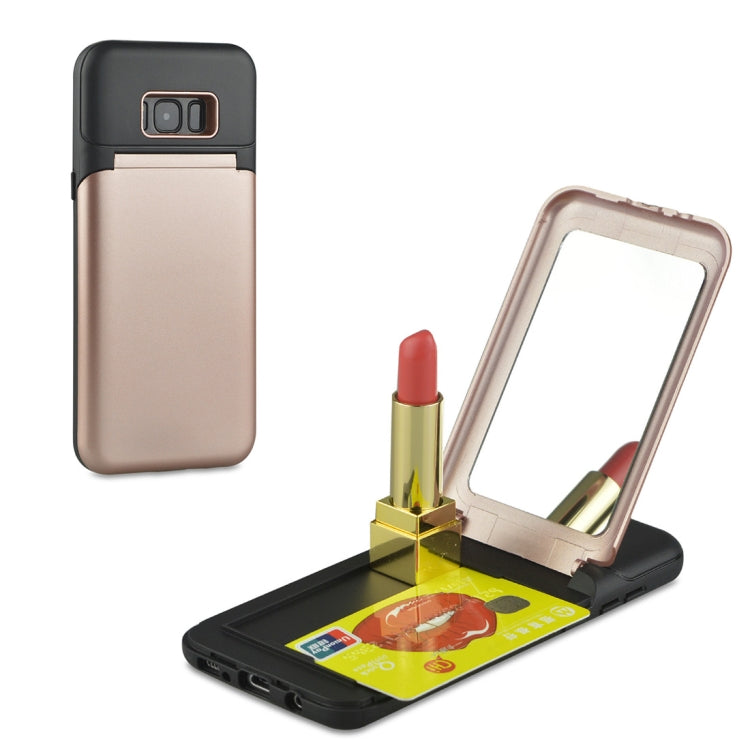 for Galaxy S8 TPU + PC 3 in 1 Protective Case Cover with Holder & Card Slot & Mirror