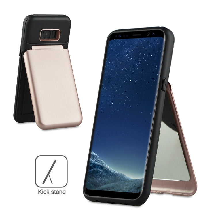 for Galaxy S8 TPU + PC 3 in 1 Protective Case Cover with Holder & Card Slot & Mirror
