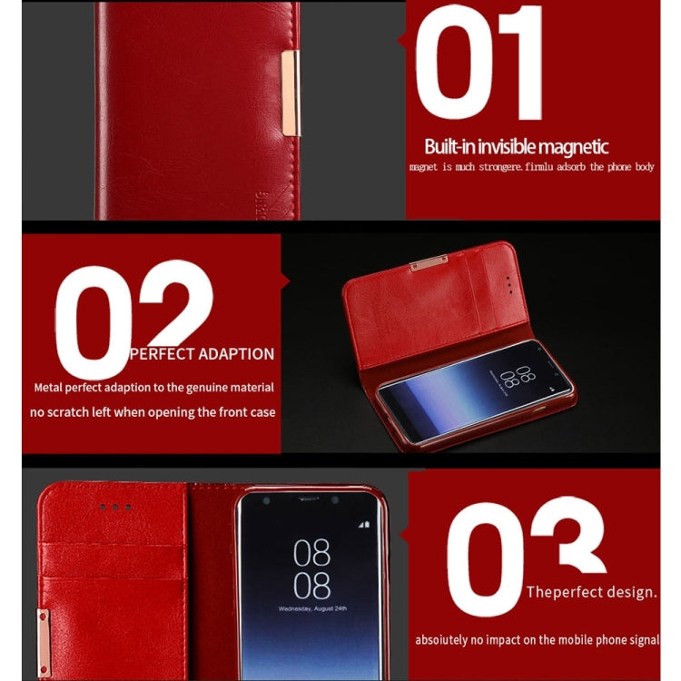 KALAIDENG ROYALE Series for Galaxy Note 8 TPU Magnetic Horizontal Flip Genuine Leather Case with Card Slots & Holder (Brown)