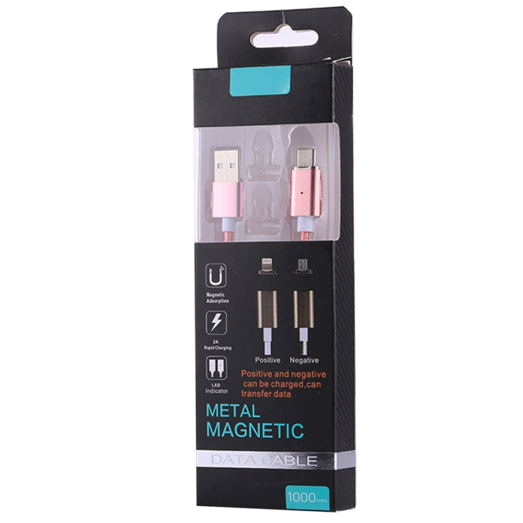 1m Weave Style 2A Magnetic USB-C / Type-C to USB Weave Style Data Sync Charging Cable with LED Indicator