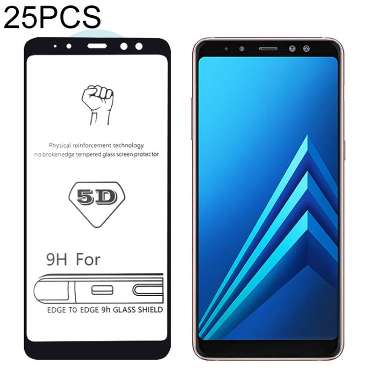 25 PCS 9H 5D Full Glue Full Screen Tempered Glass Film for Galaxy A8+ (2018)
