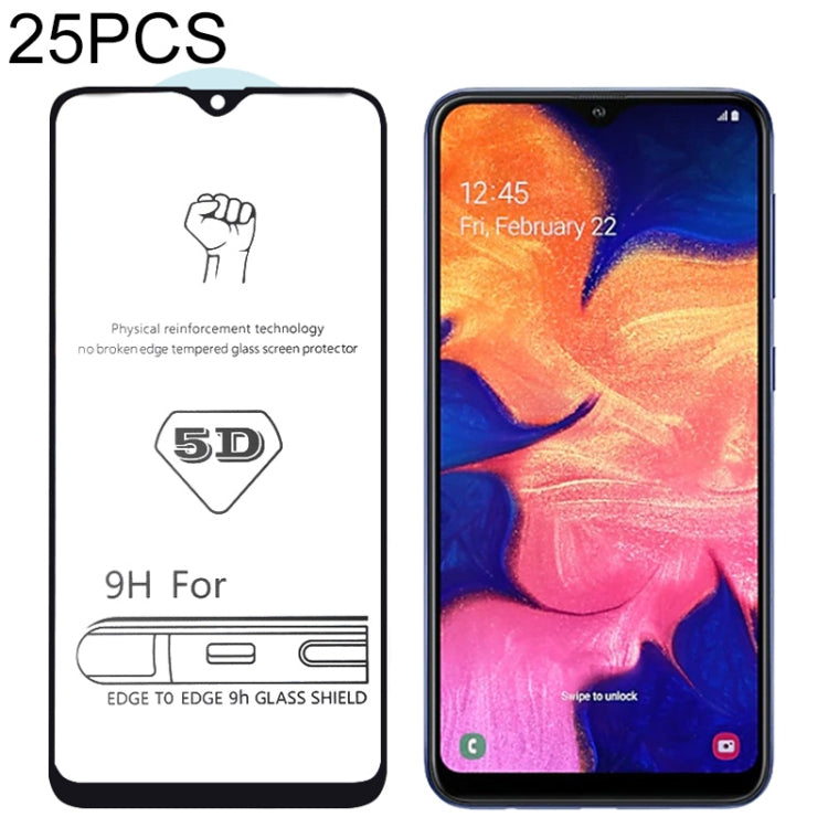 25 PCS 9H 5D Full Glue Full Screen Tempered Glass Film for Galaxy A10 / M10