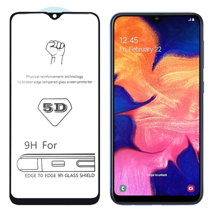 25 PCS 9H 5D Full Glue Full Screen Tempered Glass Film for Galaxy A10 / M10