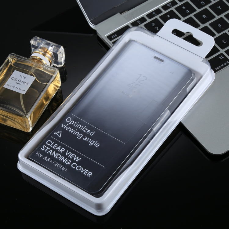 For Galaxy A8+ (2018) Electroplating Mirror Horizontal Flip Leather Case with Holder