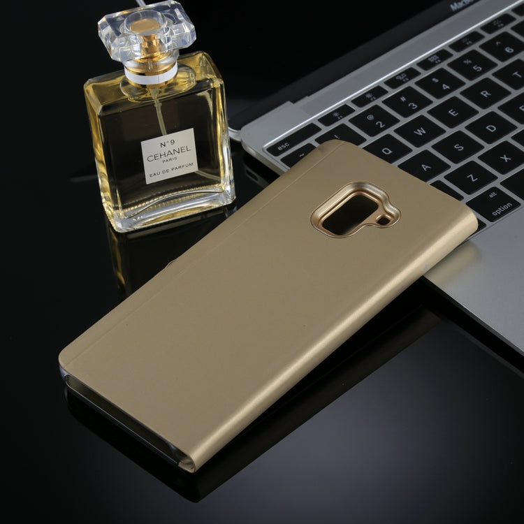 For Galaxy A8+ (2018) Electroplating Mirror Horizontal Flip Leather Case with Holder