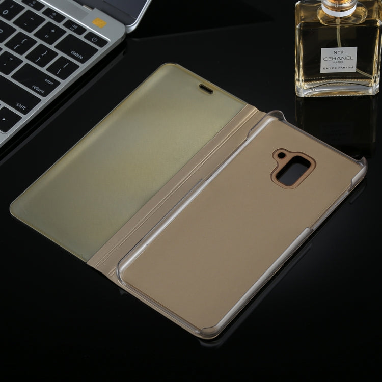 For Galaxy A8+ (2018) Electroplating Mirror Horizontal Flip Leather Case with Holder