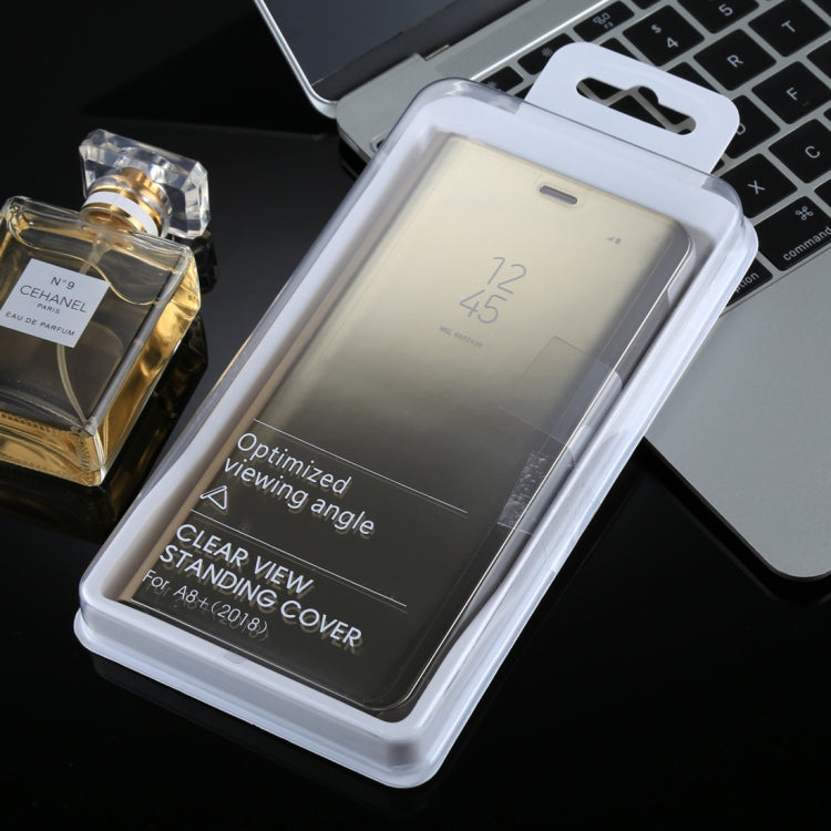 For Galaxy A8+ (2018) Electroplating Mirror Horizontal Flip Leather Case with Holder
