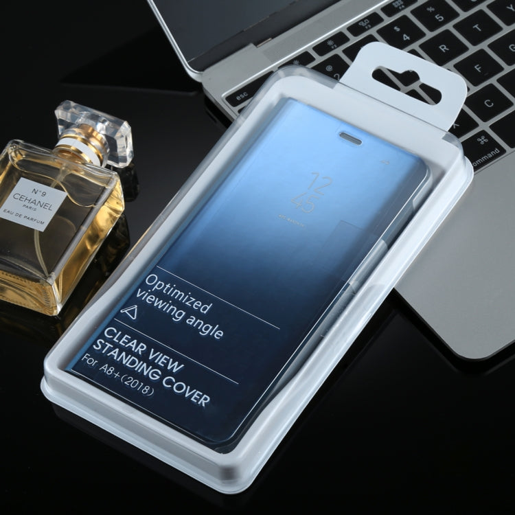 For Galaxy A8+ (2018) Electroplating Mirror Horizontal Flip Leather Case with Holder